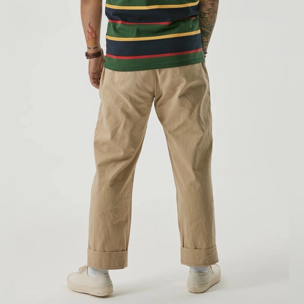 1930s IVY Style Double Pleated Chino Academia Trousers Khaki OLD MONEY UNISEX - Picture 9 of 15